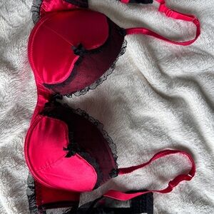 Elegant Red and Black Lace Bra